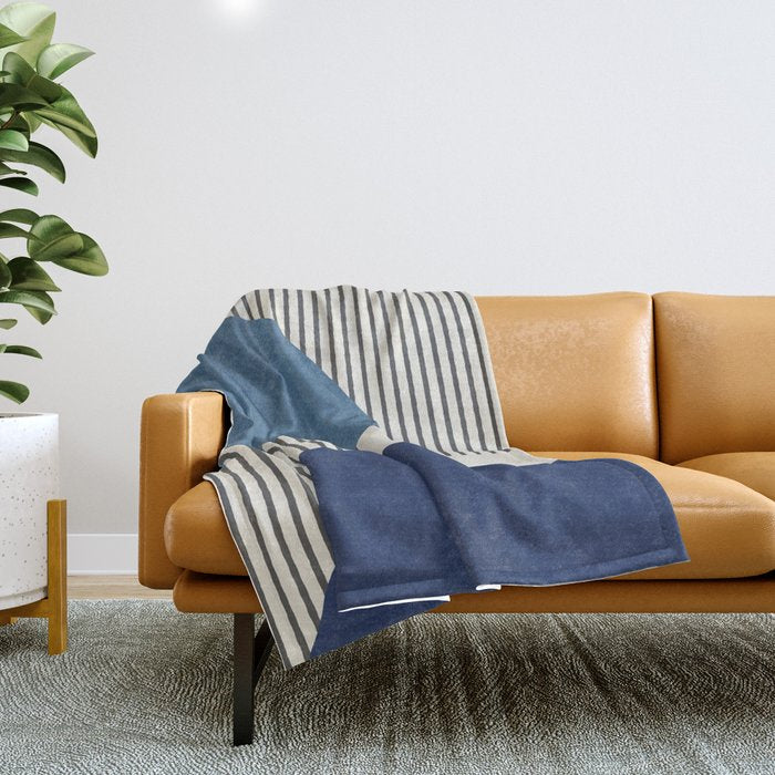 Quarter Circle Lines - Blue Navy  Throw Blanket Gallery Image 1
