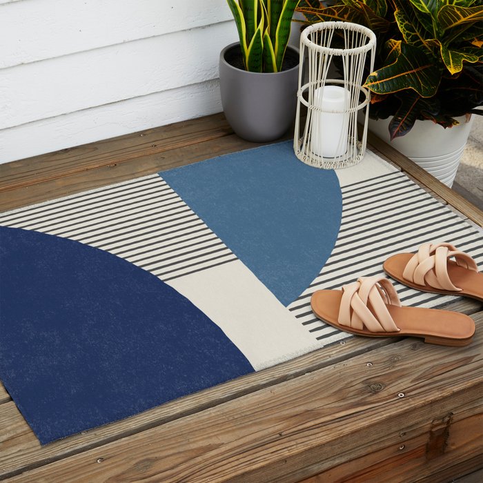 Quarter Circle Lines - Blue Navy  Outdoor Rug Gallery Image 2