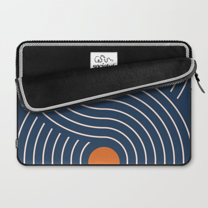 Geometric Lines in Navy and Orange (Rainbow and Moon Phases Abstract) Laptop Sleeve Gallery Image 2