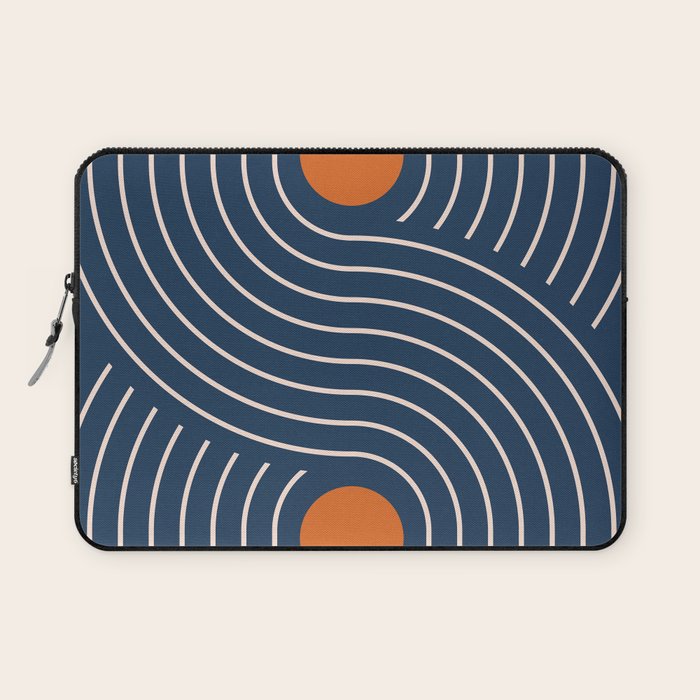 Geometric Lines in Navy and Orange (Rainbow and Moon Phases Abstract) Laptop Sleeve Gallery Image 1