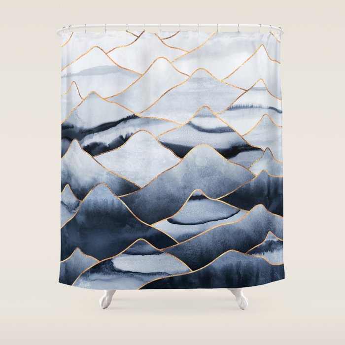 Mountains 2 - Gold Colored Lines Shower Curtain Gallery Image 1