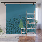 Peacock and Flower - Teal and Blue Wall Mural Gallery Image 1