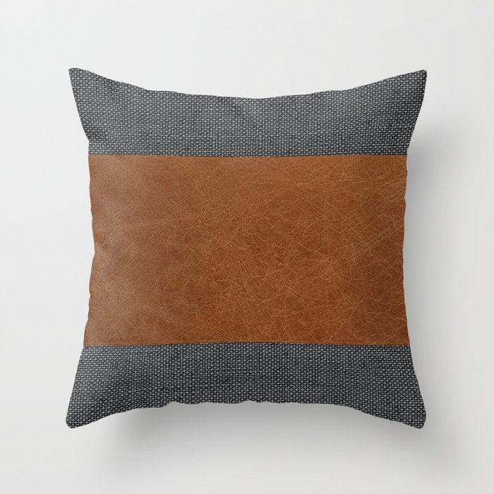 Nordic Mid Century Modern Leather Throw Pillow Gallery Image 1