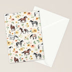 Horses and Flowers, Sunrise Floral, Cream, Horse Print, Horse Illustration, Pink and Yellow, Equestrian, Little Girls Stationery Card Gallery Image 2