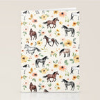 Horses and Flowers, Sunrise Floral, Cream, Horse Print, Horse Illustration, Pink and Yellow, Equestrian, Little Girls Stationery Card Gallery Image 2