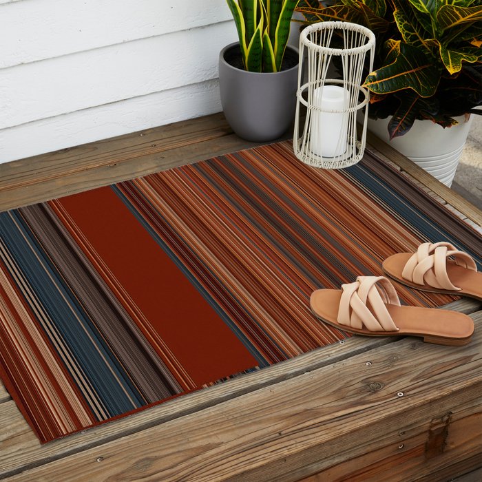 Bold Rust Colorful Stripes Outdoor Rug Gallery Image 2