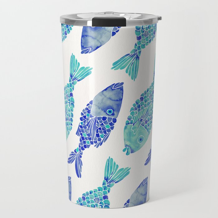 Indonesian Fish Duo - Navy & Turquoise Palette Travel Mug Gallery Image 1