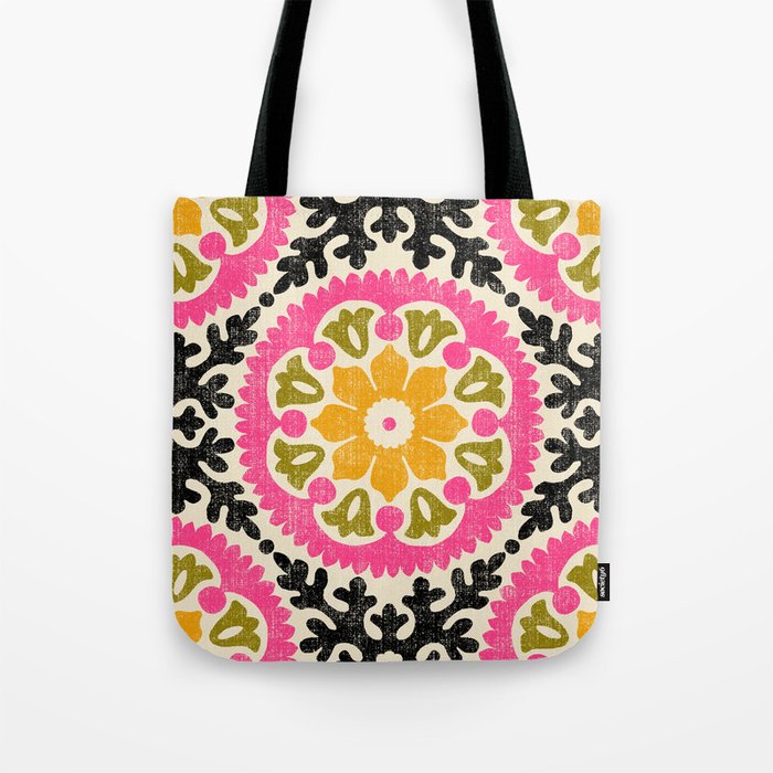 Folk Art Mandala - vintage pink, gold, and avocado green Tote Bag Gallery Image 1
