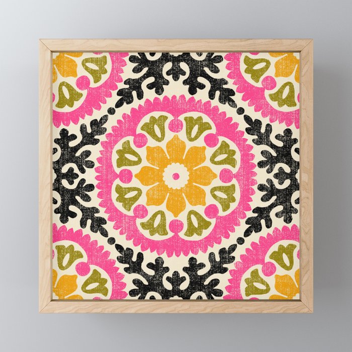 Folk Art Mandala - vintage pink, gold, and avocado green Mini Art Print Gallery Image 1