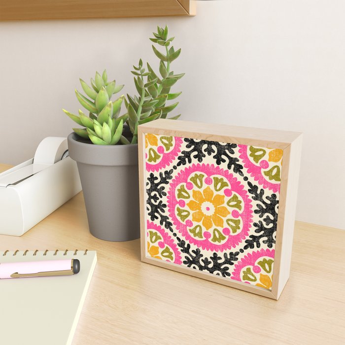 Folk Art Mandala - vintage pink, gold, and avocado green Mini Art Print Gallery Image 2