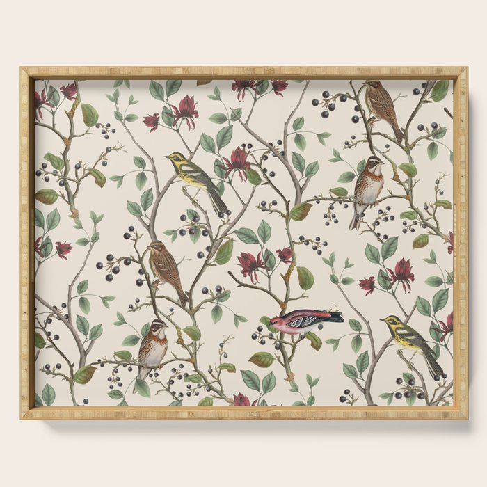 Nordic Birds Autumn Whispers Woodland Pattern Serving Tray Gallery Image 1