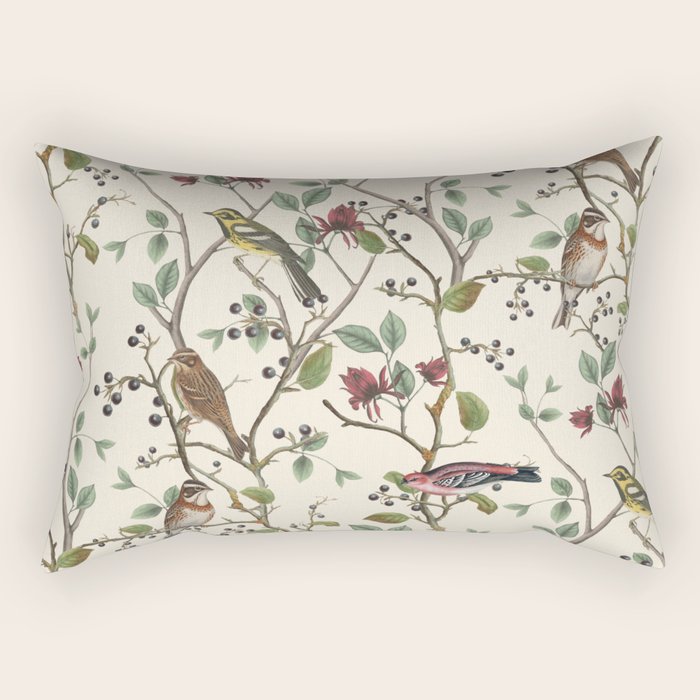 Nordic Birds Autumn Whispers Woodland Pattern Rectangular Pillow Gallery Image 1