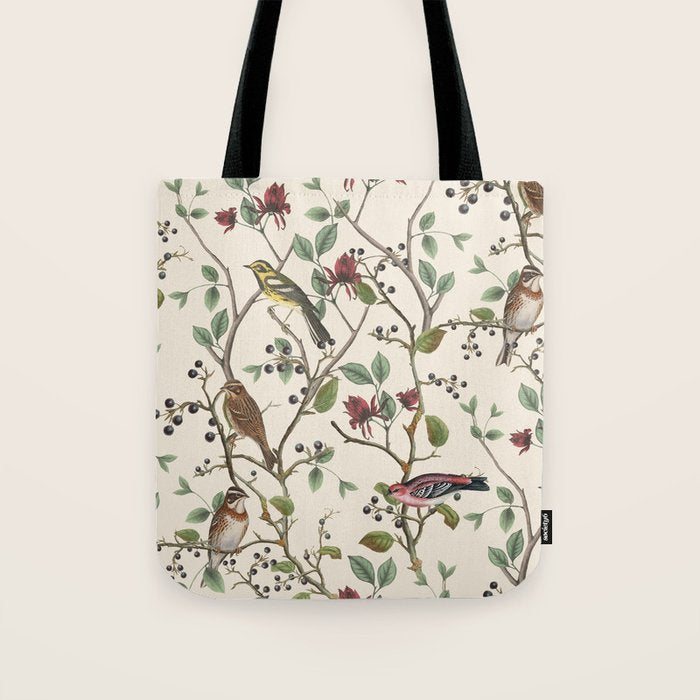 Nordic Birds Autumn Whispers Woodland Pattern Tote Bag Gallery Image 1