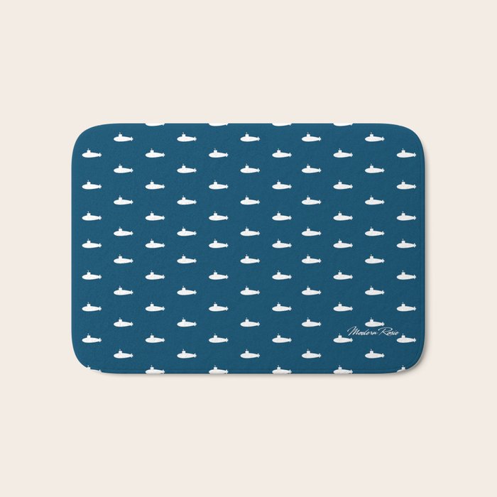Tiny Submarines - Navy Blue Bath Mat Gallery Image 1