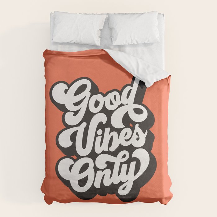 GOOD VIBES ONLY orange red black and white Duvet Cover Gallery Image 6