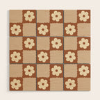 Retro Flower Checker in Brown Wood Wall Art Gallery Image 1