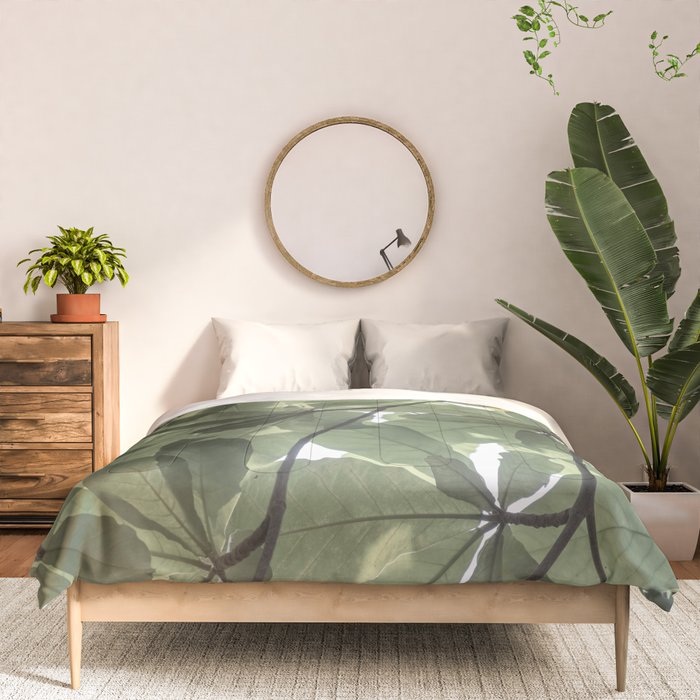 Sage green botanical art print - soft green leaves - nature and travel photography Comforter Gallery Image 3