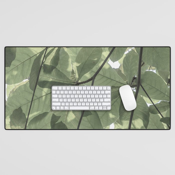 Sage green botanical art print - soft green leaves - nature and travel photography Desk Mat Gallery Image 1
