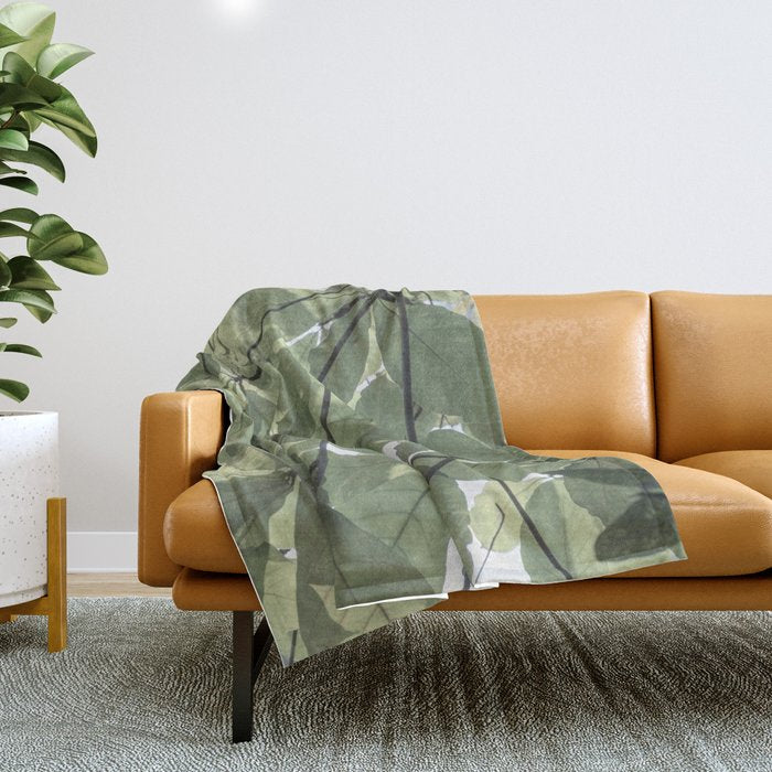 Sage green botanical art print - soft green leaves - nature and travel photography Throw Blanket Gallery Image 1