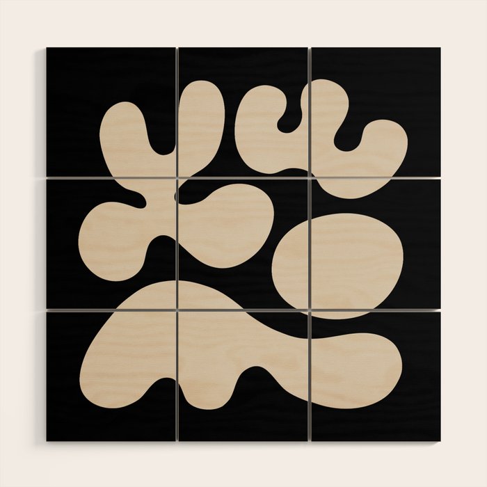 Mid Century Modern Organic Shapes 352 Black and Linen White Wood Wall Art Gallery Image 1