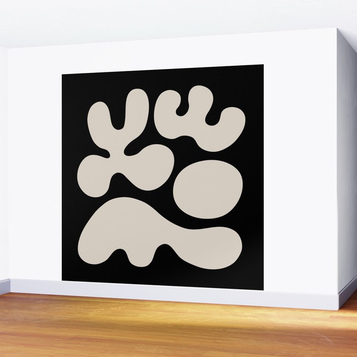 Mid Century Modern Organic Shapes 352 Black and Linen White Wall Mural Gallery Image 2