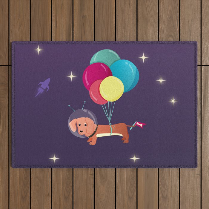 Galaxy Dog with balloons Outdoor Rug Gallery Image 1