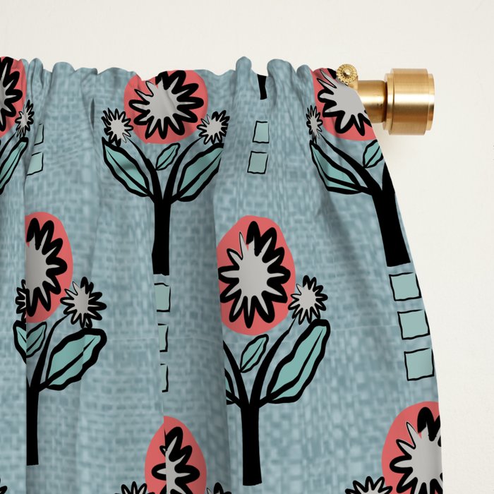 Blockprint Blooms on light blue Window Curtain Gallery Image 2