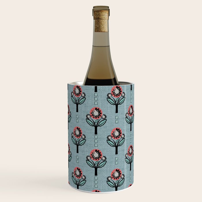 Blockprint Blooms on light blue Wine Chiller Gallery Image 2