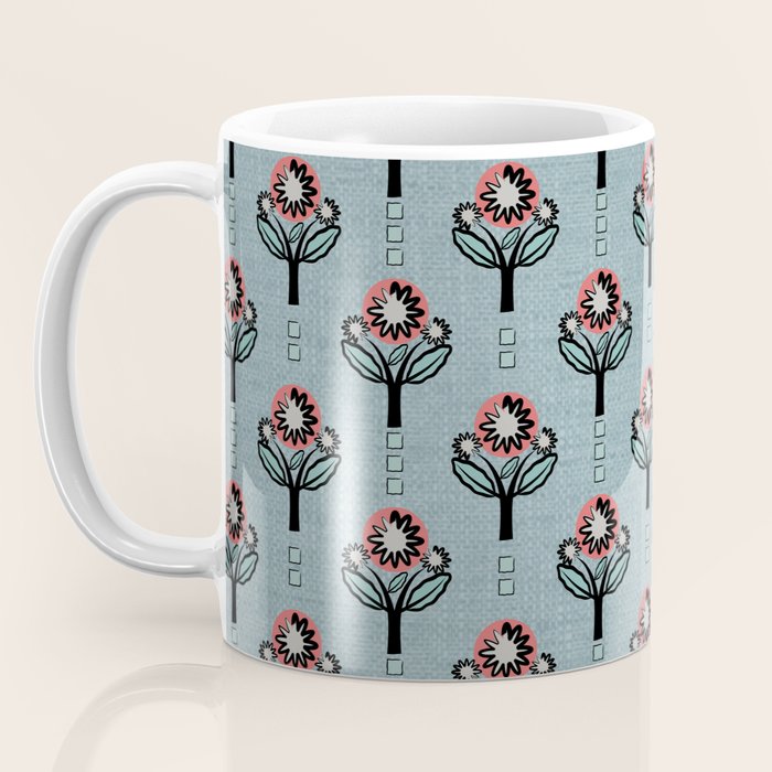 Blockprint Blooms on light blue Coffee Mug Gallery Image 3