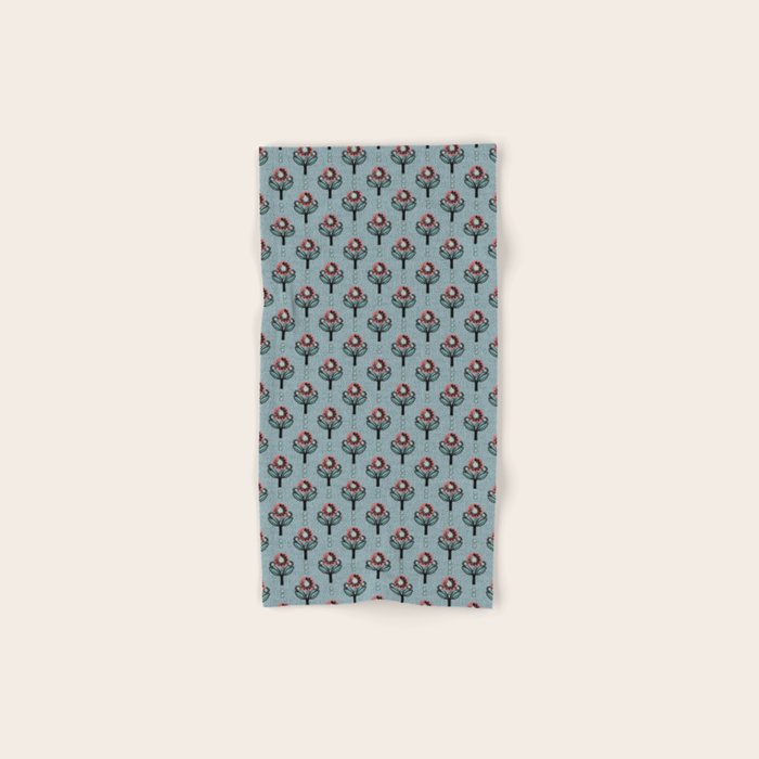 Blockprint Blooms on light blue Bath Towel Gallery Image 1