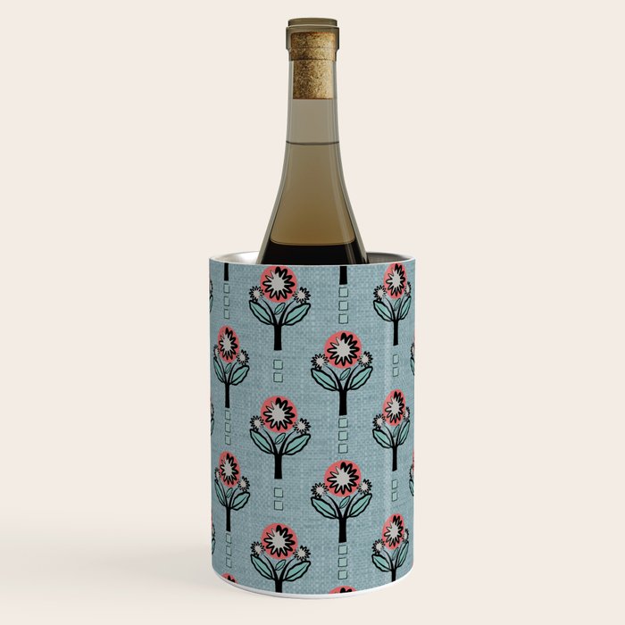 Blockprint Blooms on light blue Wine Chiller Gallery Image 3