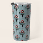 Blockprint Blooms on light blue Travel Mug Gallery Image 3