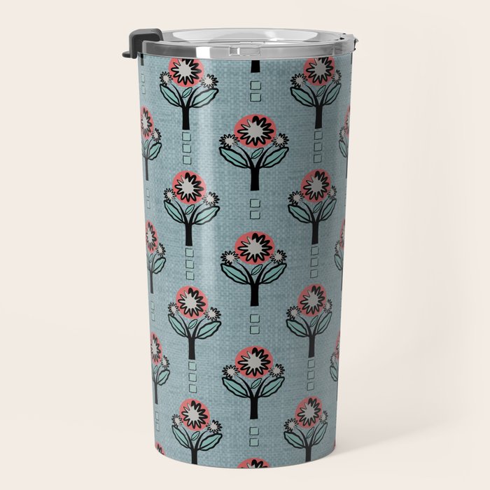 Blockprint Blooms on light blue Travel Mug Gallery Image 3