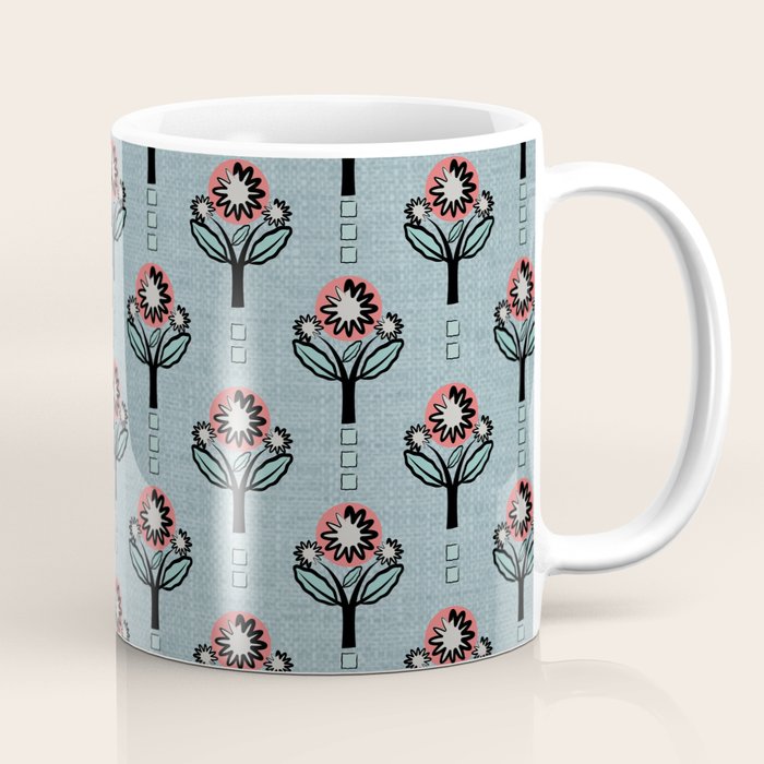 Blockprint Blooms on light blue Coffee Mug Gallery Image 1