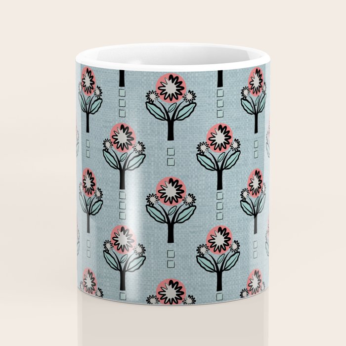 Blockprint Blooms on light blue Coffee Mug Gallery Image 4