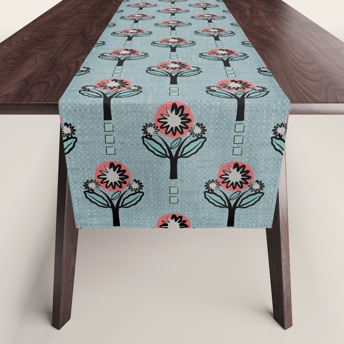 Blockprint Blooms on light blue Table Runner Gallery Image 1