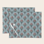 Blockprint Blooms on light blue Placemat Gallery Image 1