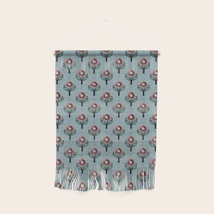Blockprint Blooms on light blue Wall Hanging Gallery Image 1