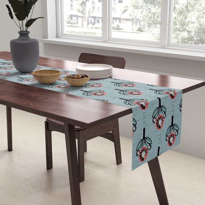 Blockprint Blooms on light blue Table Runner Gallery Image 2