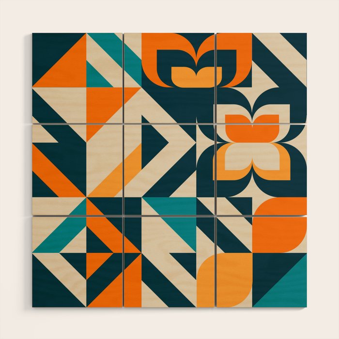 Modern Geometric flowers pattern Wood Wall Art Gallery Image 1