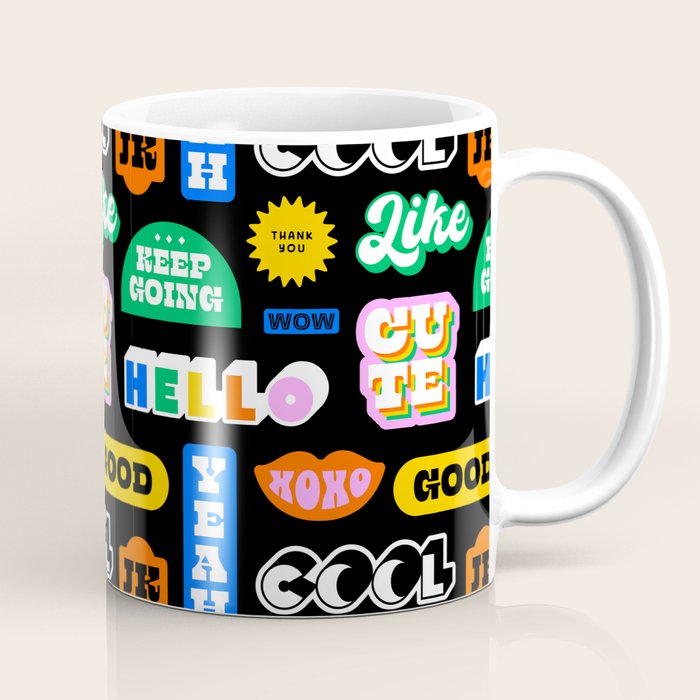 Fun retro quote sticker pattern Coffee Mug Gallery Image 1