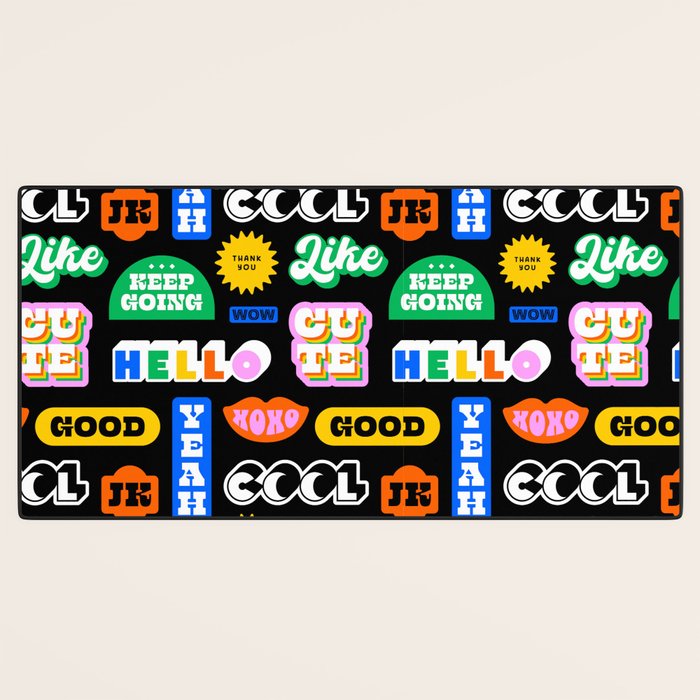 Fun retro quote sticker pattern Desk Mat Gallery Image 3
