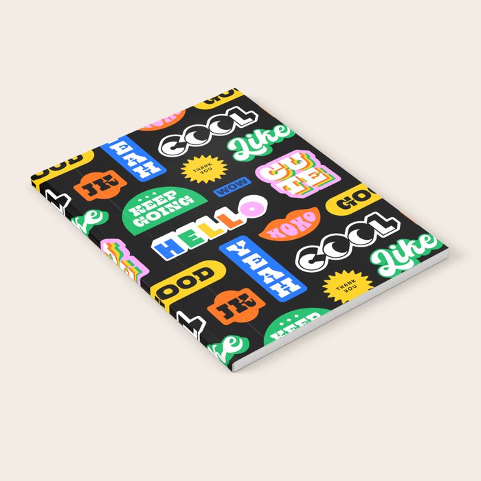 Fun retro quote sticker pattern Notebook Gallery Image 1