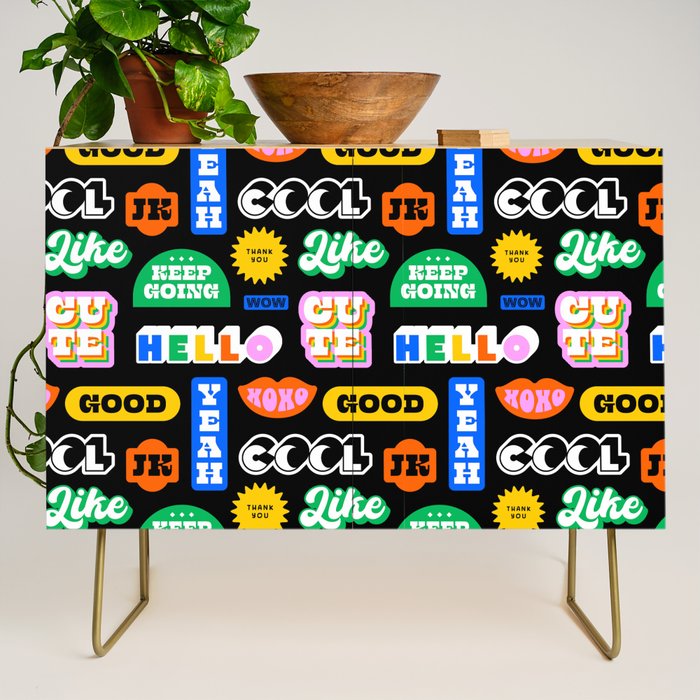 Fun retro quote sticker pattern Credenza Gallery Image 1