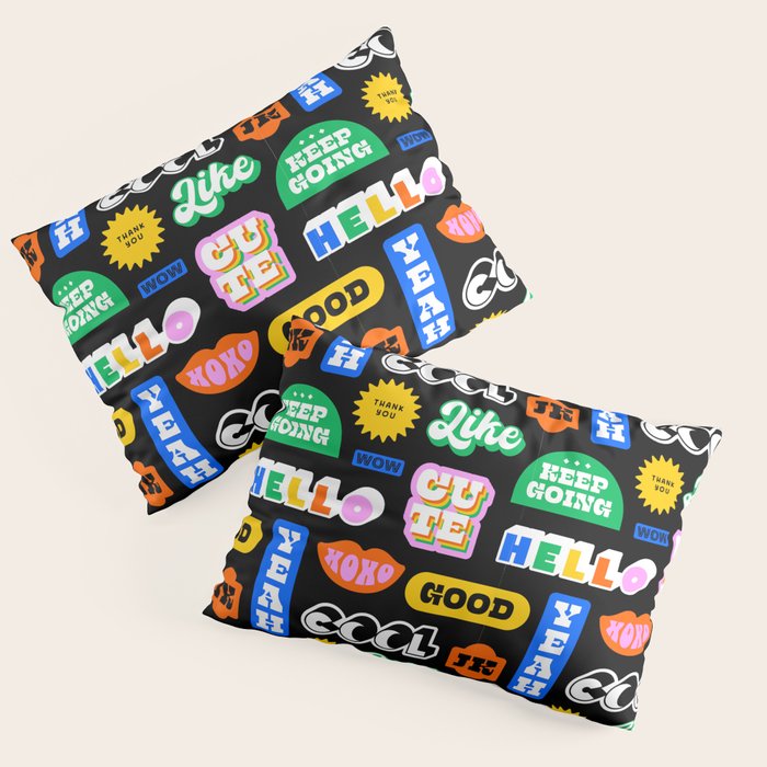 Fun retro quote sticker pattern Pillow Sham Gallery Image 3