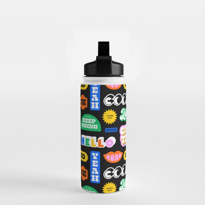 Fun retro quote sticker pattern Water Bottle Gallery Image 2