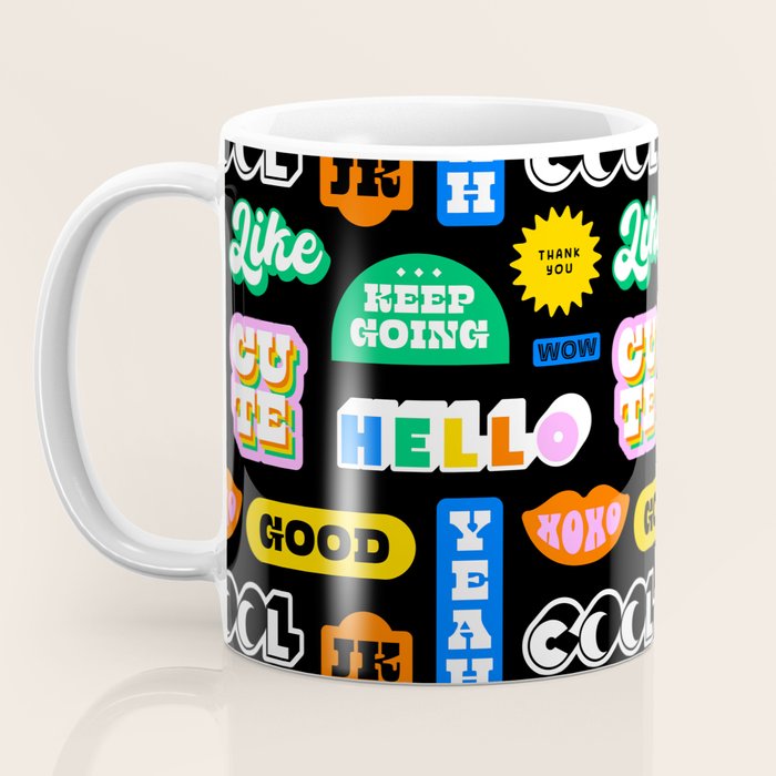 Fun retro quote sticker pattern Coffee Mug Gallery Image 3