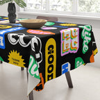 Fun retro quote sticker pattern Tablecloth Gallery Image 3