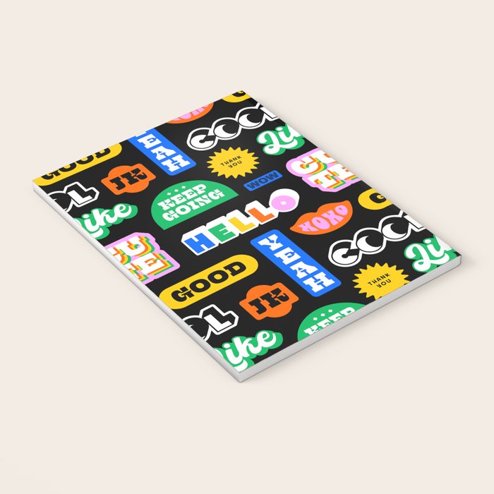 Fun retro quote sticker pattern Notebook Gallery Image 3