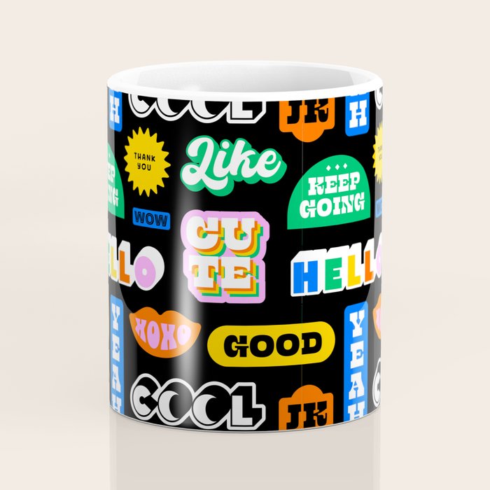 Fun retro quote sticker pattern Coffee Mug Gallery Image 4